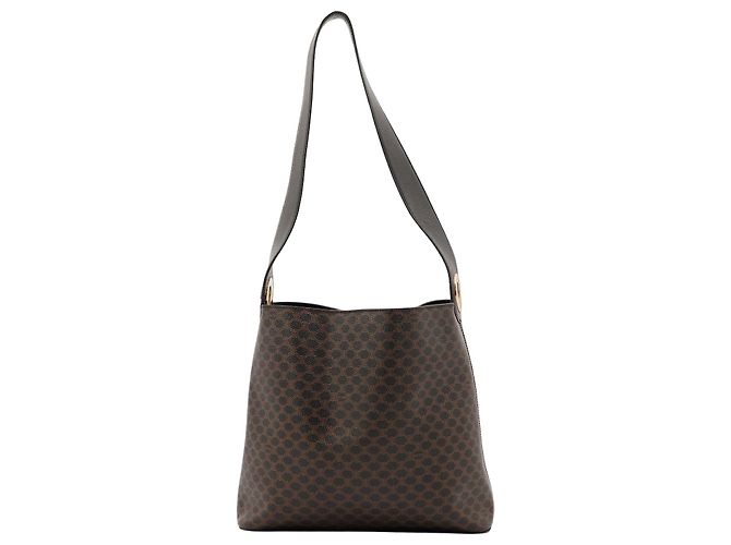 Céline Celine Triomphe Canvas Hobo Bag Brown Black