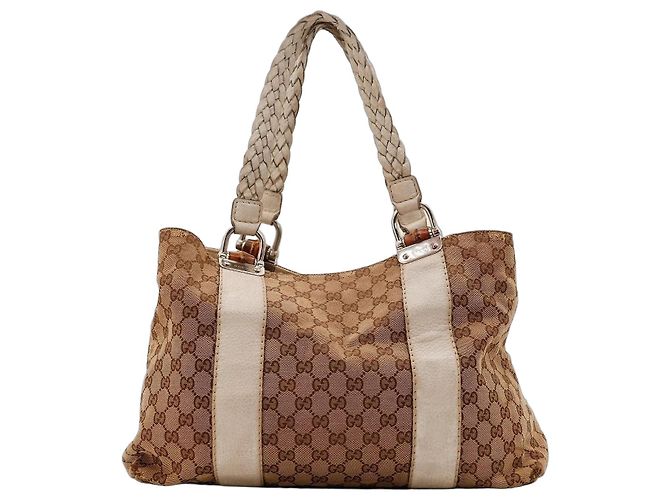 Bamboo Sac cabas Gucci Monogram Canvas Marron Beige