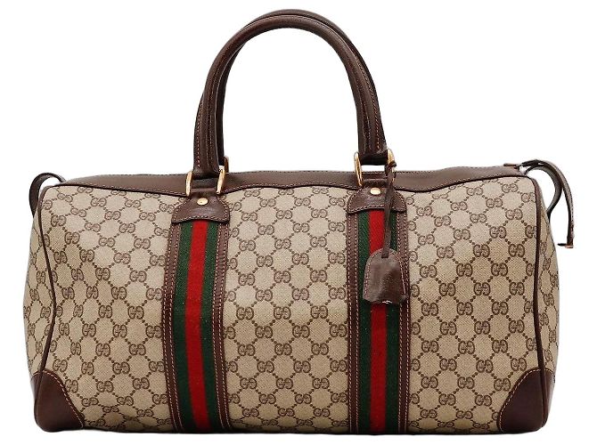 Borsa Boston Monogram Gucci Marrone Rosso Beige Verde