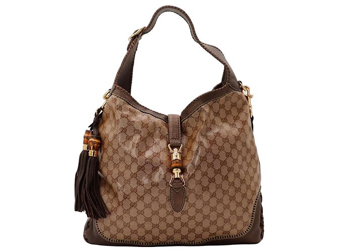 Borsa Hobo Gucci Monogram Bamboo Tassel Marrone Monogramma