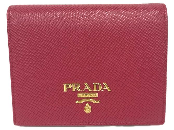 PRADA Bi-fold Geldbörse aus Saffiano-Leder mit Logo Rot