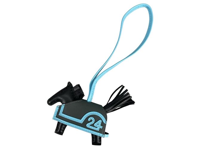 Hermès Hermes Rodeo PM Robeo Charm mit 24K Prägung Schwarz Hellgrün Hellblau