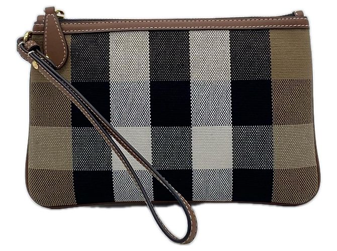 Pochette de poignet Burberry Cotton New Peyton Marron Noir Blanc