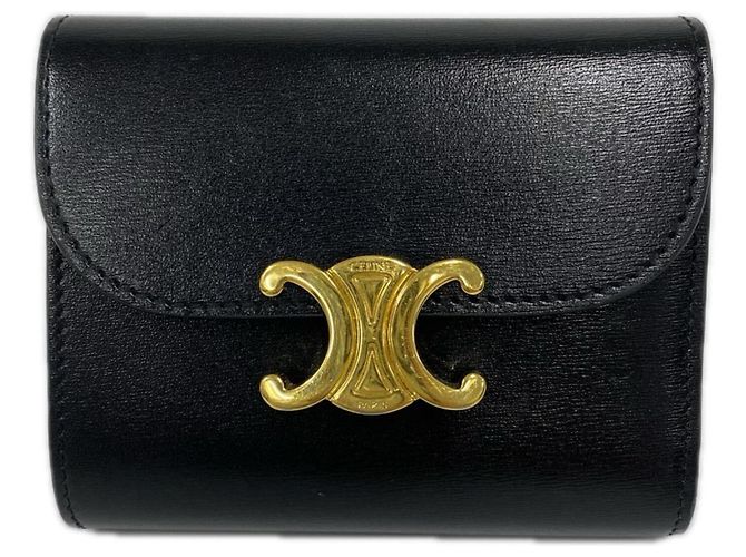 Triomphe Céline Portafoglio Tri-Fold in pelle nera Celine Nero