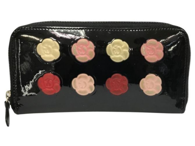 CHANEL Black Patent Leather Long Wallet