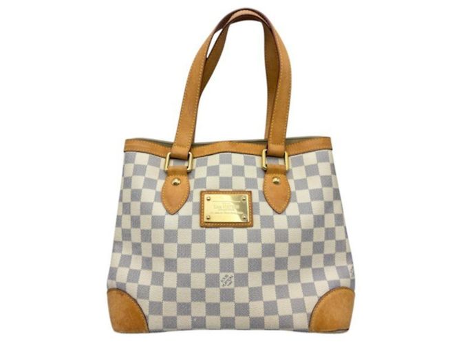 Louis Vuitton Damier Azur Hampstead MM Handtasche Braun Weiß Beige
