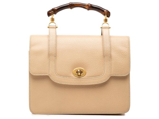 Bamboo mala Gucci em pele de vitelo bege com pega de bambu e fecho turnlock