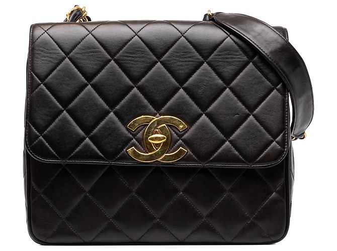 Chanel Black XL CC Quilted Lambskin Square Single Flap Negro