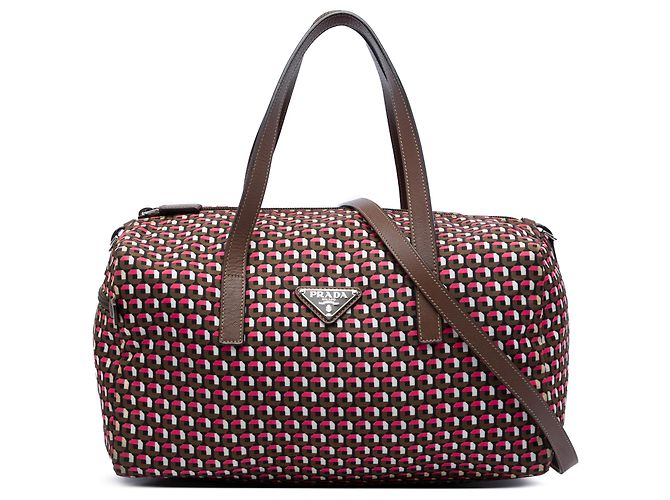 Sac Satchel Prada en Tessuto Stampato Marron