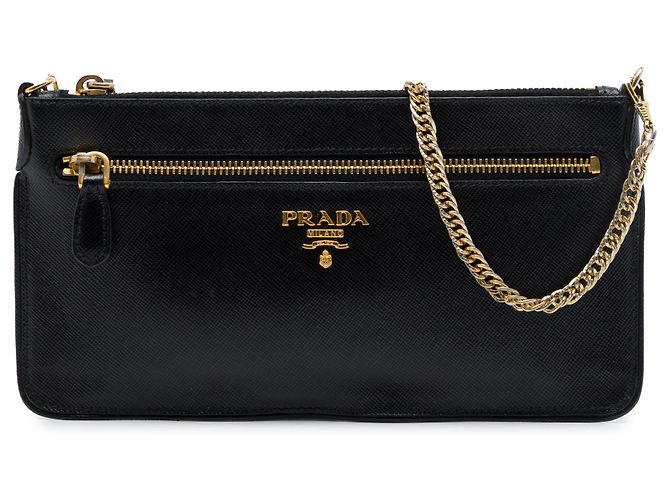 Prada Borsa a Tracolla Saffiano Lux Nera con Cerniera Superiore Nero