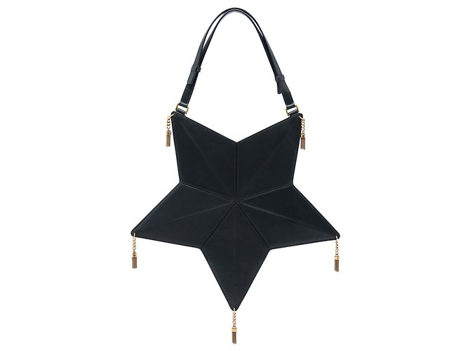 Autre Marque Bolsa de Ombro Saint Laurent Astro Star em Couro Preto com Borla