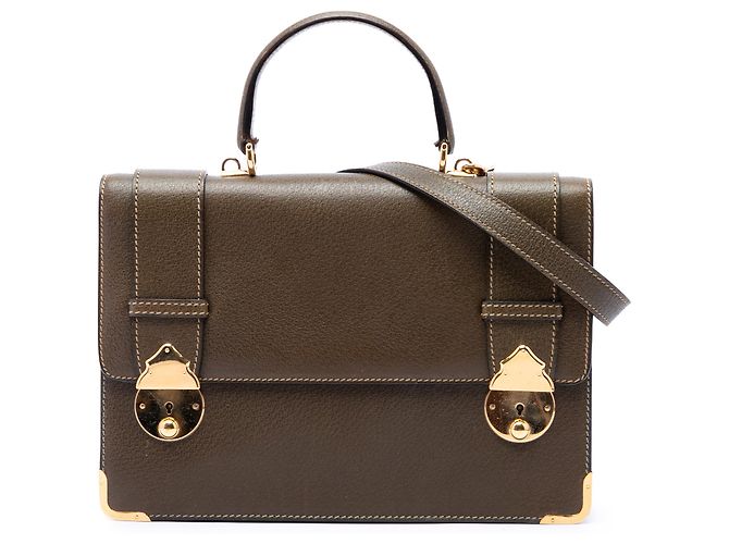 Gucci Bolsa de mão em couro de bezerro marrom com fecho duplo push lock