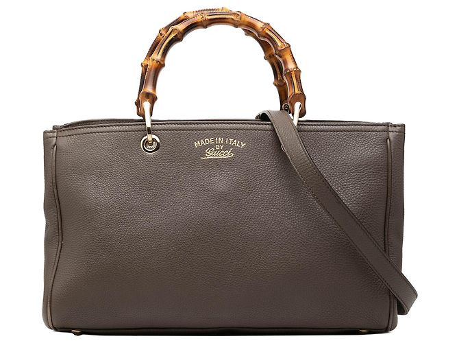 Bolsa Gucci Bamboo Shopper média em couro de bezerro marrom