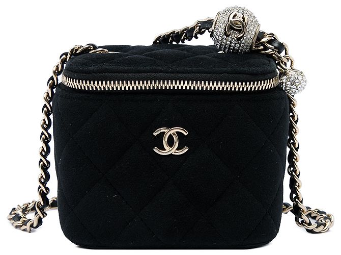 Mini Vanity Case Chanel Pearl Crush in velluto nero con catena