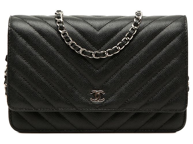 Chanel Black CC Chevron Caviar Wallet On Chain Nero