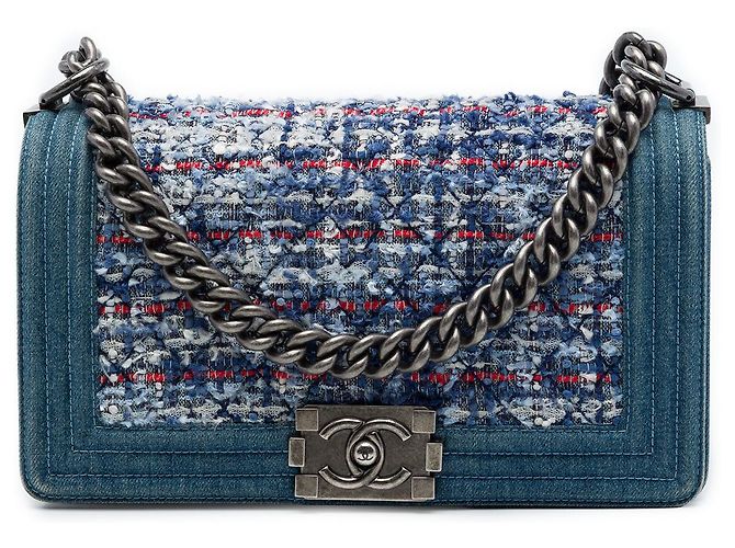 Chanel Blue Old Medium Quilted Denim and Tweed Boy Flap Bleu