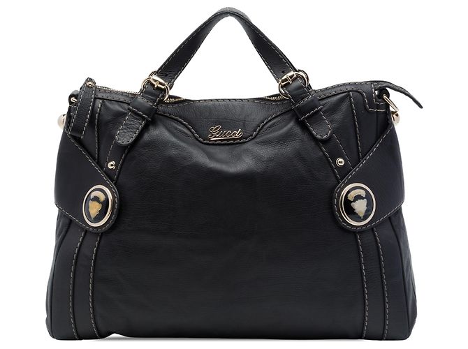 Sac à main Gucci Boule avec poignée supérieure en cuir de veau noir et blason