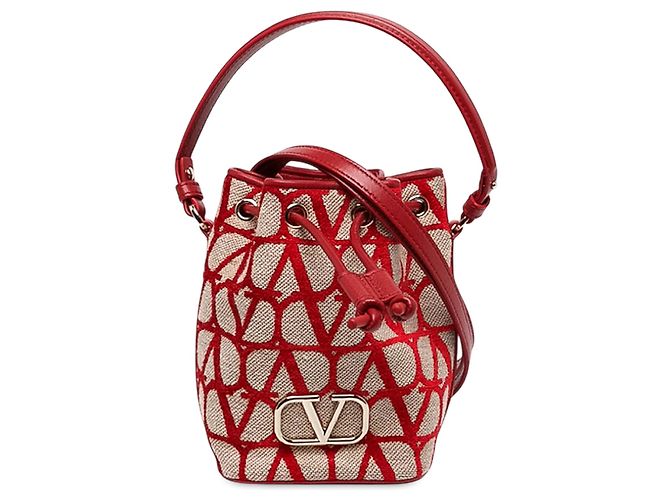 Mini borsa secchiello Valentino VLogo Iconographe in tela beige