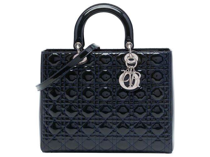 Dior Blue Large Patent Cannage Lady Dior Bleu Bleu Marine