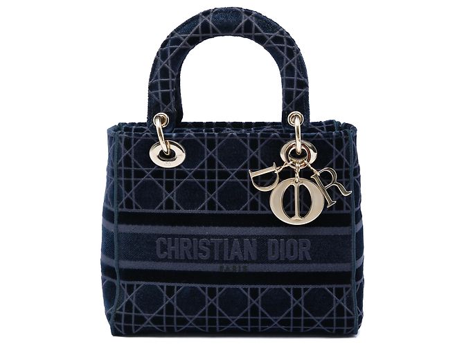 Dior Blue Medium Velvet Cannage Lady D Lite Blu navy