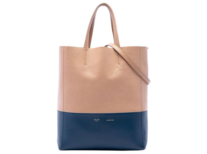 Céline Celine Beige Small Bicolor Grained Calfskin Vertical Cabas Tote