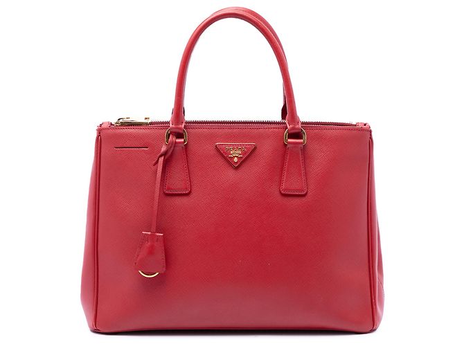 Prada Red Medium Saffiano Lux Galleria Double Zip Tote Rot