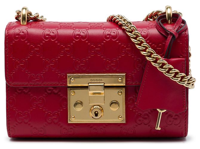 Gucci Red Small Guccissima Padlock Crossbody