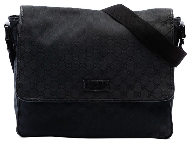Sac messager à rabat Gucci en toile GG noire