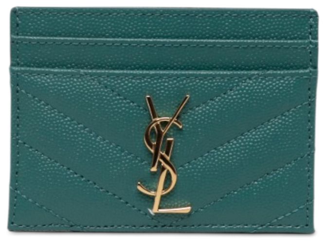 Autre Marque Saint Laurent Green Grain De Poudre Monogram Cassandre Card Case