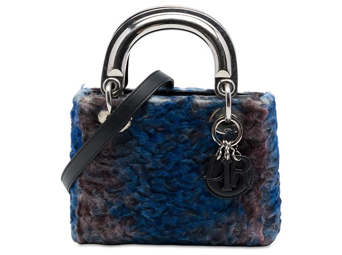 Dior Mini Lady Dior en fourrure Astrakhan bleue