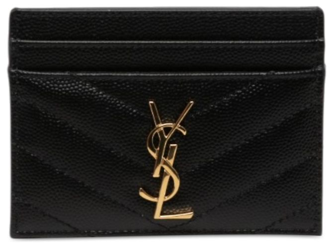 Autre Marque Saint Laurent Black Chevron Grain de Poudre Cassandre Kartenetui