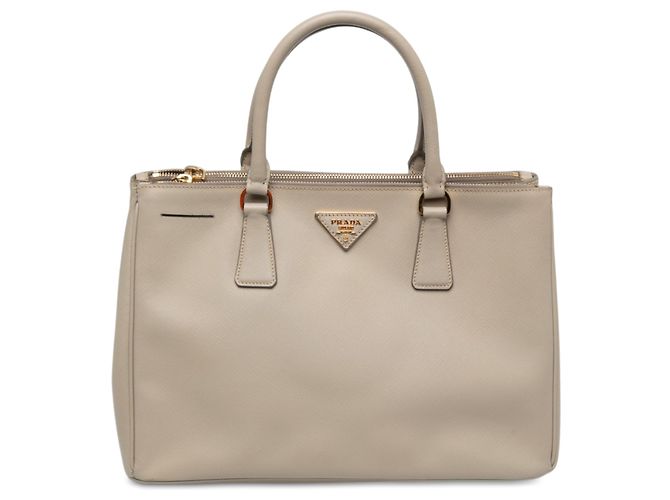 Prada Bolsa Galleria Double Zip Medium em couro Saffiano Cinza Marrom