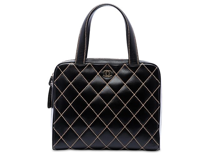 Borsa Chanel Black CC Lambskin Wild Stitch Nero