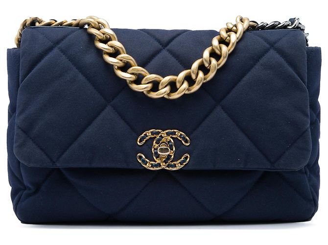 Chanel Blue Large Canvas 19 Flap Bleu Bleu Marine