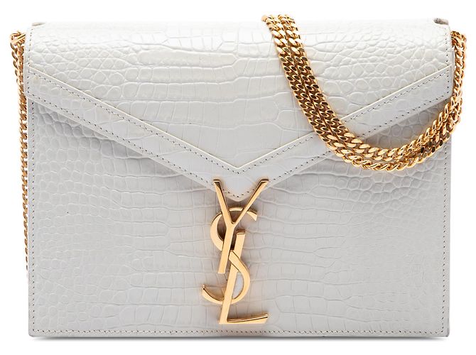 Autre Marque Bolsa Saint Laurent Cassandra com fecho monograma em couro com relevo de crocodilo branco