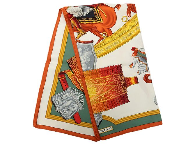 Lenço de seda Hermès White Cavaliers Ottomans 90 Branco