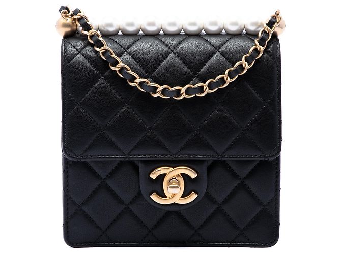 Chanel Black Small Quilted Lambskin Chic Pearls Flap