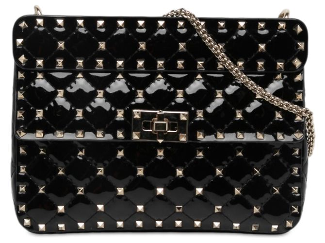 Sac Satchel Valentino Rockstud Spike Medium en cuir verni noir