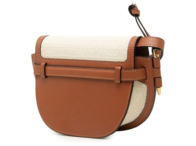 Bolsa Tiracolo Gate LOEWE Mini Bicolor em Lona Anagram e Pele de Vitelo Lisa Bege