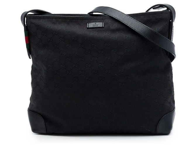 Borsa a tracolla Gucci in tela GG nera con banda Web Nero
