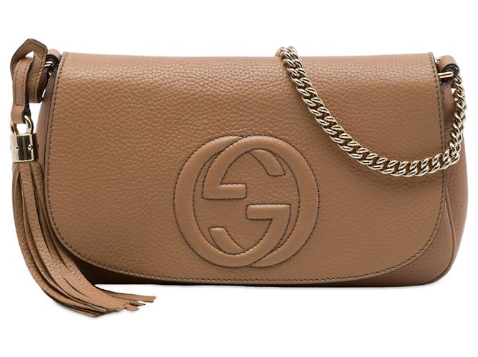 Gucci Soho Chain Flap Crossbody em couro de bezerro marrom Medium