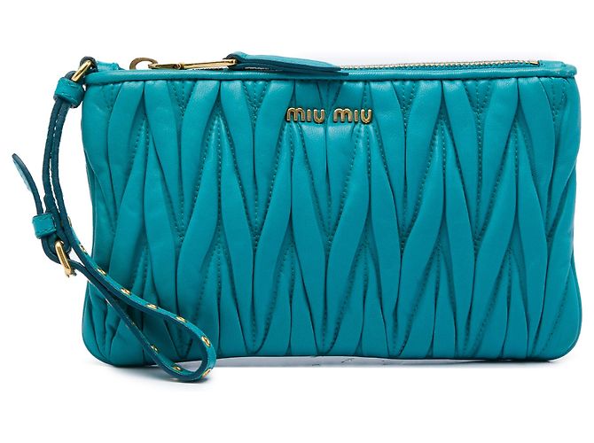 Miu Miu Blue Matelasse Lambskin Leather Clutch Turquoise