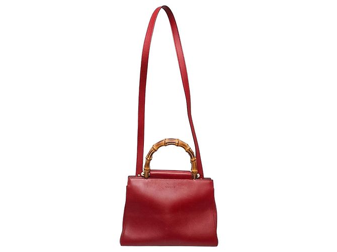 Bamboo Bolso Gucci Nymphaea Small de piel de becerro roja con bambú