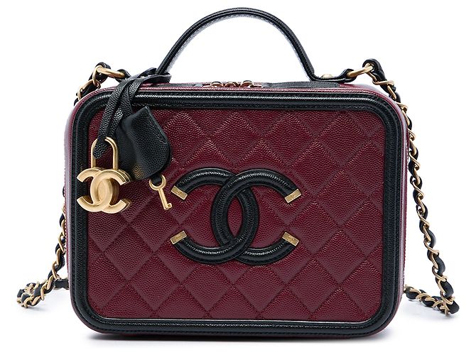Chanel Red Medium Bicolor Caviar CC Filigree Vanity Case Dark red