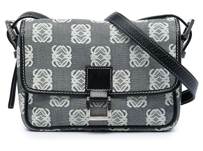Bolsa Tiracolo com Aba LOEWE Gray Anagram Canvas Marrom