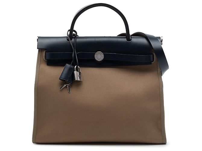 Hermès Brown Toile Herbag Zip 31 Marron Taupe