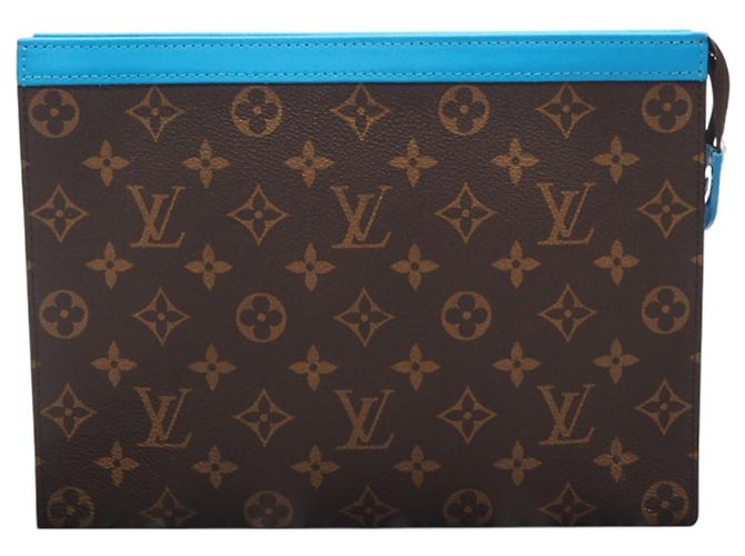 Louis Vuitton Monogram Macassar Pochette Voyage Clutch Bag Marron Bleu Beige