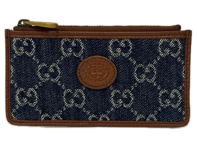 Gucci Interlocking G Denim Coin Case Brown Blue