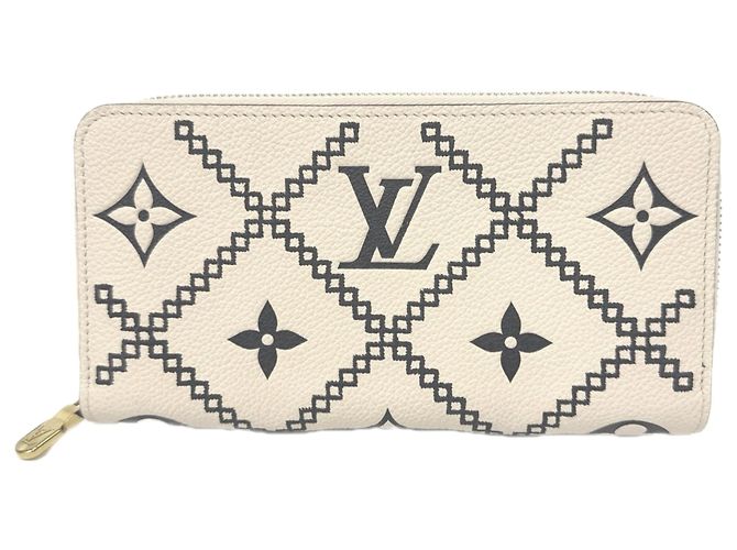 Louis Vuitton Monogram Empreinte Broderie Zippy Wallet Black Beige