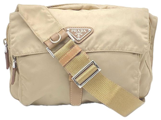 Bolsa Messenger Prada em nylon com logo Marrom Bege